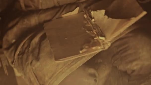 Cropped Dirty Homeless Orphan Girl Abandoned Building Throwing Book Papers — Stok video