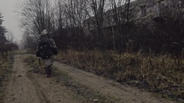 Little Homeless Orphans Walking Abandoned Ruins — Stock Video