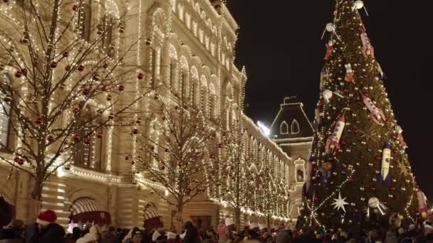 Vista Panorámica Del Árbol Las Decoraciones Año Nuevo Moscú Rusia — Vídeos de Stock