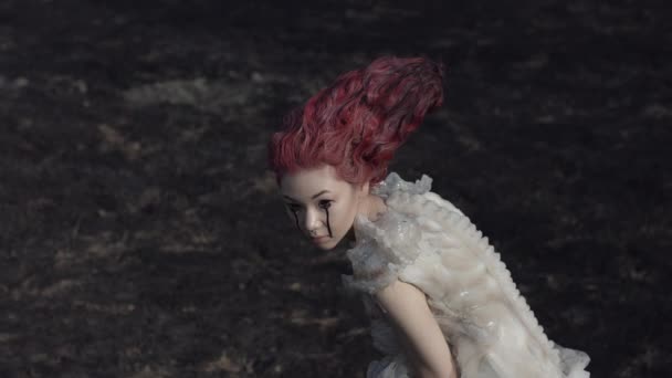 Scenic View Fairy White Dress Posing Outdoors Moody Nature — Stock Video