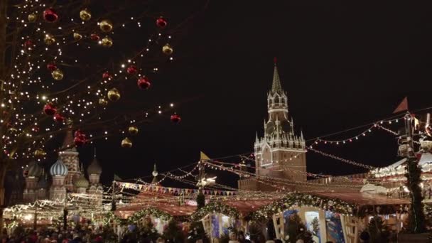 Schilderachtig Uitzicht Kathedraal Van Vasili Gezegende Nieuwjaar Decoraties Moskou Rusland — Stockvideo