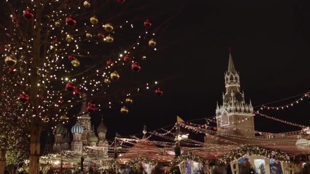 Vista Panorâmica Catedral Vasily Decorações Ano Abençoado Novo Moscou Rússia — Vídeo de Stock