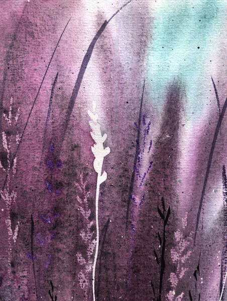 ラベンダーの花は白い背景に水彩イラスト。医学と香りライラックハーブ植物画。芸術的背景 — ストック写真