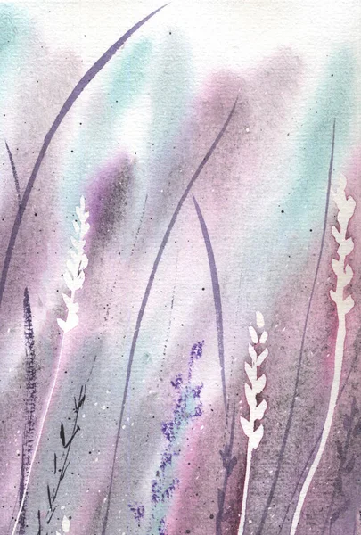 ラベンダーの花は白い背景に水彩イラスト。医学と香りライラックハーブ植物画。芸術的背景 — ストック写真