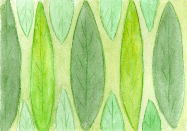 夏の緑の葉 手描き水彩画 — ストック写真