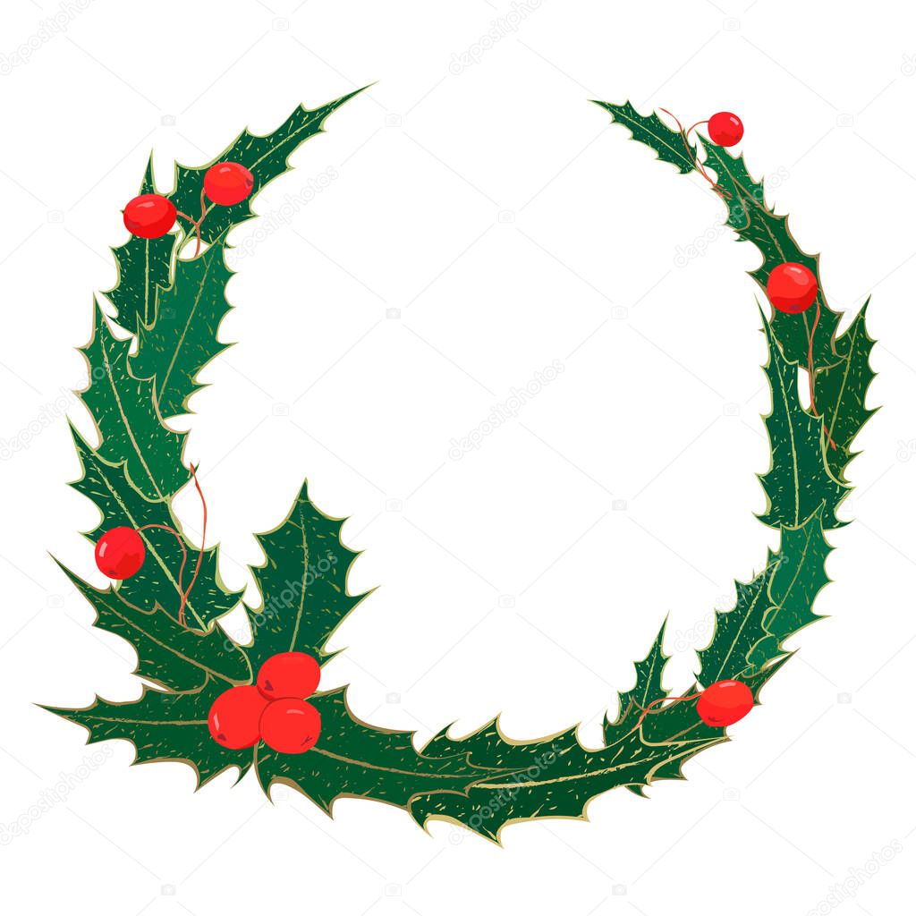 Christmas wreath of holly leaves and berries.