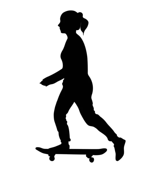 Giovane ragazza cavalca su skateboard . — Vettoriale Stock