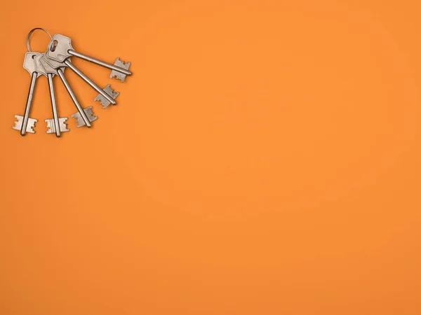 Silver keys on orange background are located in the corner. — Stock Photo, Image