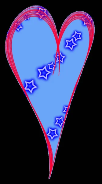 kırmızı büyük kalp mavi yıldızlar