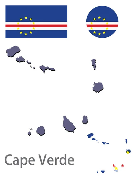 Negara Cape Verde siluet dan vektor bendera - Stok Vektor