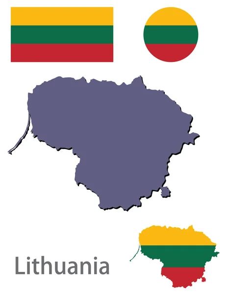 Kraj Litwa sylwetka i wektor bandery — Wektor stockowy