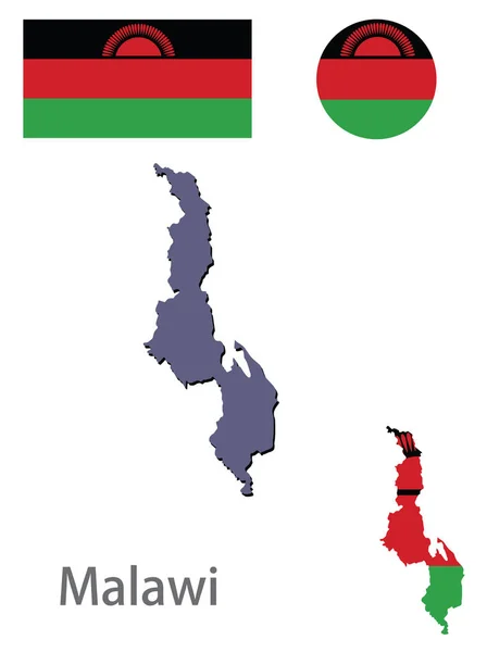 País silhueta do Malawi e vetor de bandeira —  Vetores de Stock