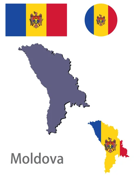 País Moldavia silueta y vector de bandera — Vector de stock