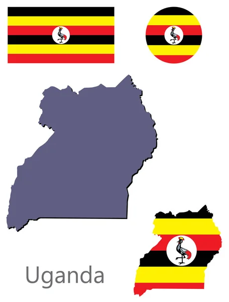 Maa Uganda siluetti ja lippu vektori — vektorikuva