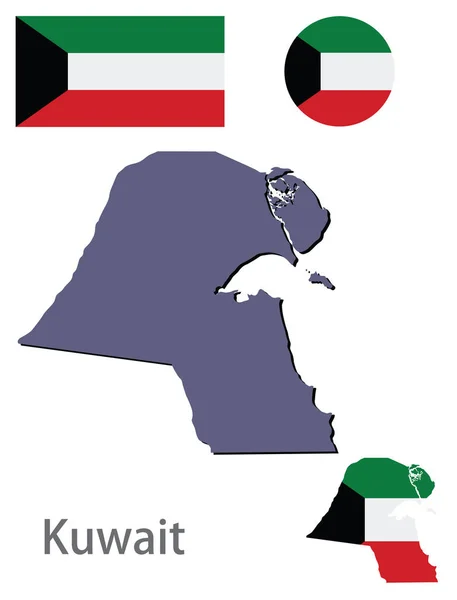 Paese Kuwait silhouette e vettore bandiera — Vettoriale Stock