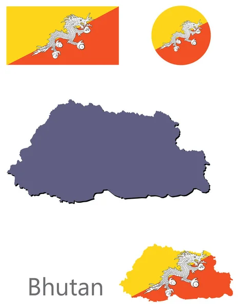 País Bután silueta y vector de la bandera — Archivo Imágenes Vectoriales