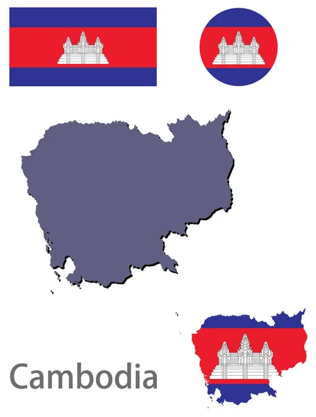 Ülke Kamboçya silueti ve bayrak vektörü — Stok Vektör