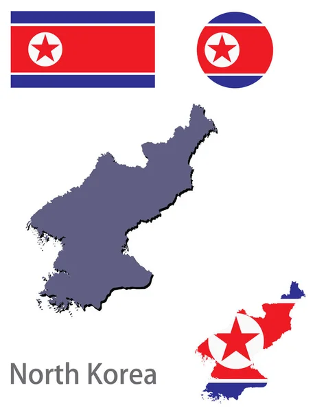 Kuzey Kore silueti ve bayrak vektörü — Stok Vektör