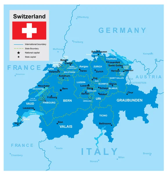 Mappa della Svizzera Illustrazione vettoriale — Vettoriale Stock