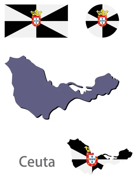 Land Ceuta silhouet en vlag — Stockvector