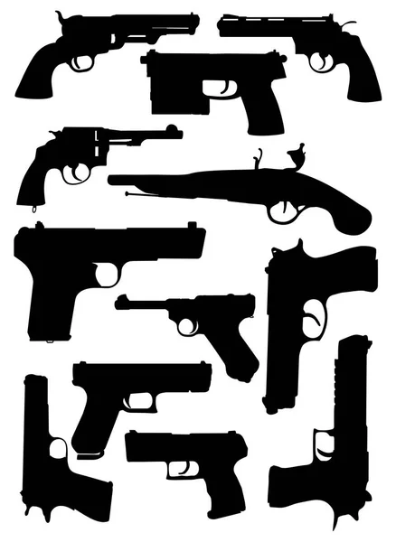 Silhuetas pistolas vetor ilustração — Vetor de Stock