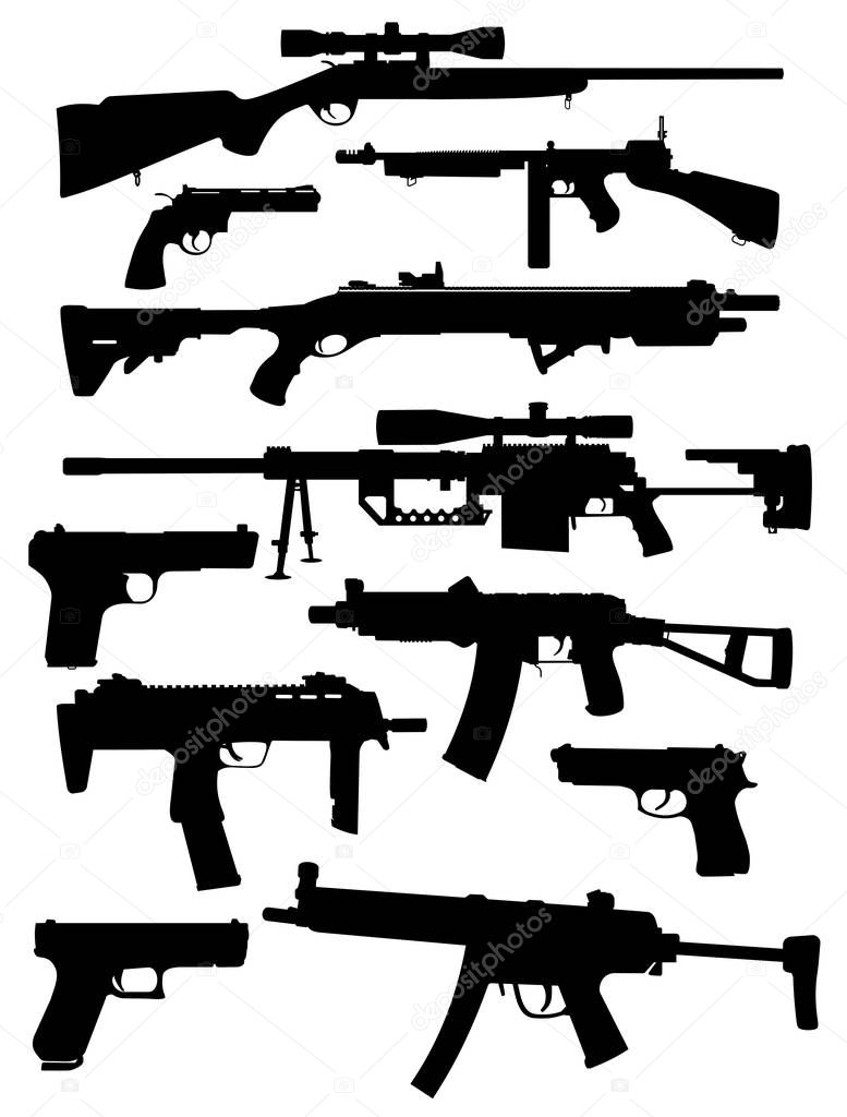 set of weapon silhouettes vector