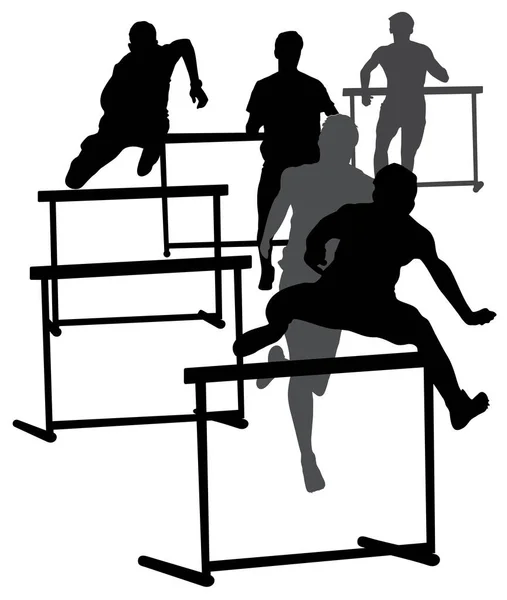 Спортсмены, бегущие с препятствиями — стоковый вектор