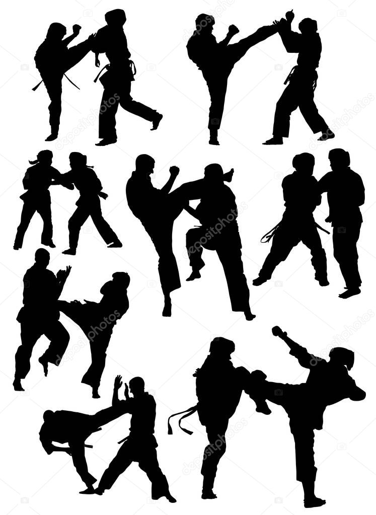  silhouettes of karate athletes vector