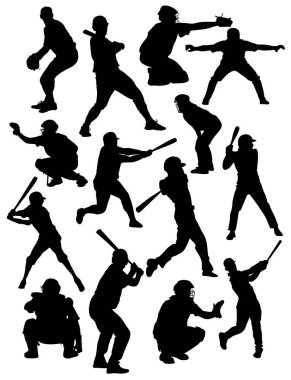  silhouettes of baseball players vector clipart