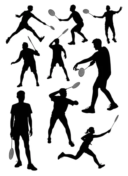 Ensemble Silhouettes Athlètes Badminton Illustration Vectorielle — Image vectorielle