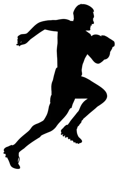 Silhueta Atleta Correndo Com Uma Bola Jogador Rugby Ilustração Vetorial — Vetor de Stock