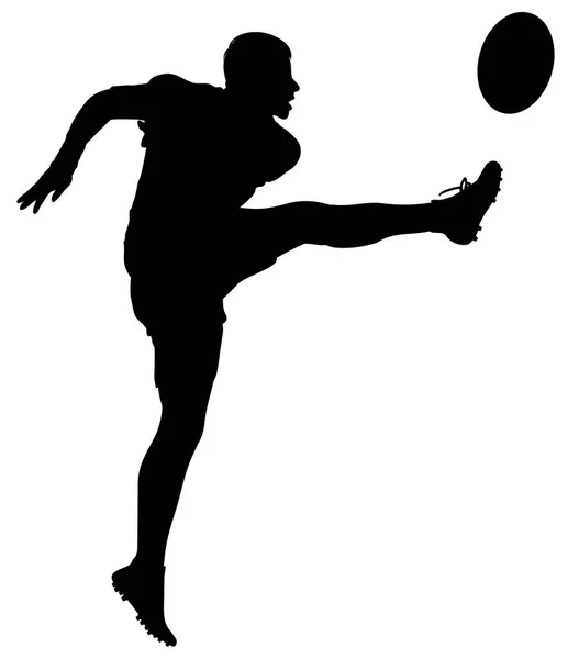 Silhouet Van Een Rugbyspeler Slaan Een Bal Vector Illustratie — Stockvector