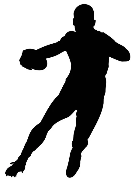 Silhouet Van Een Rugbyspeler Met Een Bolvectorafbeelding — Stockvector