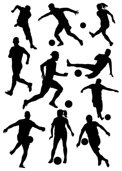 Set Van Silhouetten Van Voetbalspelers Vector Illustratie — Stockvector