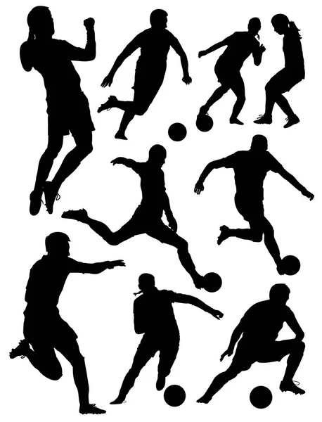 Egy Sor Sziluettek Futballisták Vektor Illusztráció — Stock Vector