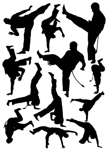 Conjunto Siluetas Capoeira Atletas Vector Ilustración — Archivo Imágenes Vectoriales