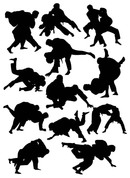 Jeu Silhouettes Athlètes Judo Illustration Vectorielle — Image vectorielle