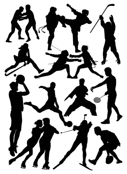 Conjunto Siluetas Atletas Diferentes Deportes Vector Ilustración — Archivo Imágenes Vectoriales