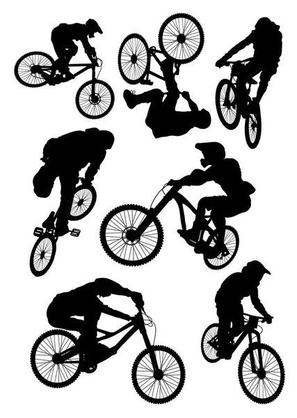 set of silhouettes of athletes in Bicycle motocross bmx vector illustration