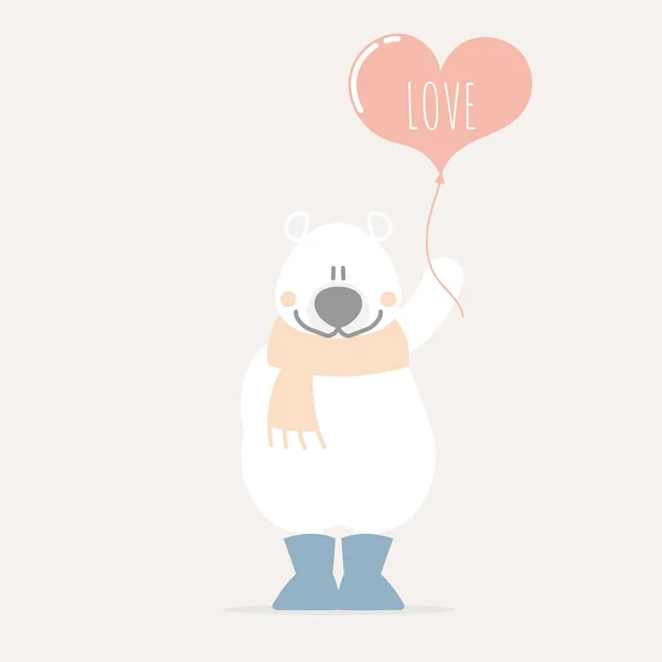 Милий Милий Намальований Ручний Ведмідь Тримає Серцеву Кулю Щасливий День — стоковий вектор