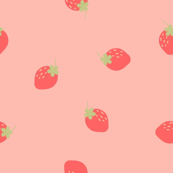 Senza Soluzione Continuità Modello Fragola Ripetere Sfondo Rosa Disegno Illustrazione — Vettoriale Stock