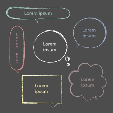 koleksiyon el çizimi çerçeve sınırı, renkli pastel renkli tebeşir, konuşma balonu, düşün, konuş, metin kutusu, pankart, düz, tasarım, vektör ilülasyonu