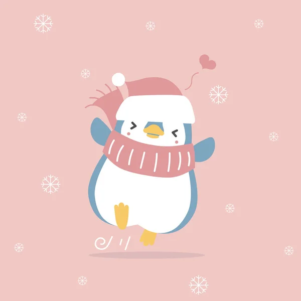 Милый Красивый Ручной Рисунок Пингвина Держа Сердечный Шар Счастливого Дня — стоковый вектор