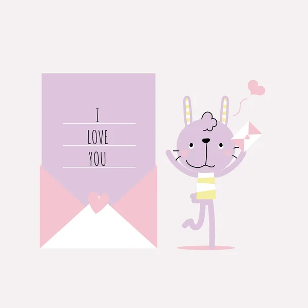 Милий Кролик Тримає Любовний Лист Серцем Щасливий День Святого Валентина — стоковий вектор
