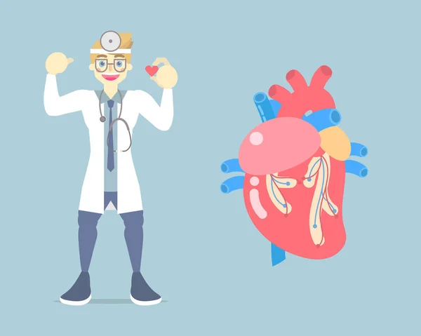 dünya kalp günü, kalp sağlığı konsepti, kalp yetmezliği, kriz hastalığı, tıbbi iç organlar anatomisi, doktor mavi arka planda, düz vektör çizim çizimi tasarımı