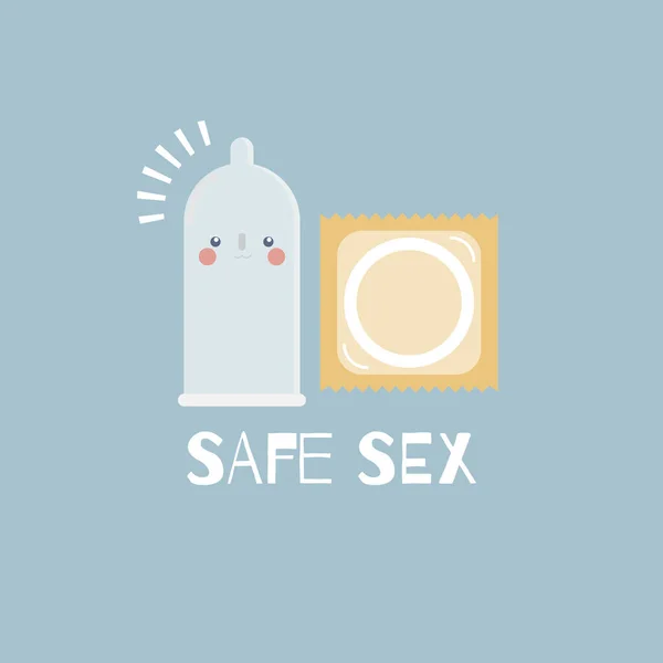 可爱的避孕套 预防肝炎 辅助器具 性传播疾病 安全性行为概念 平面卡通人物造型矢量插图 — 图库矢量图片