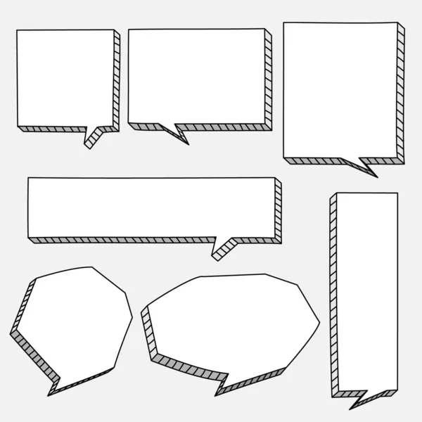 手描き3D空白のスピーチバブルバルーン 考える テキストボックスバナー 黒と白の色 フラットデザインベクトルイラストのコレクションセット — ストックベクタ