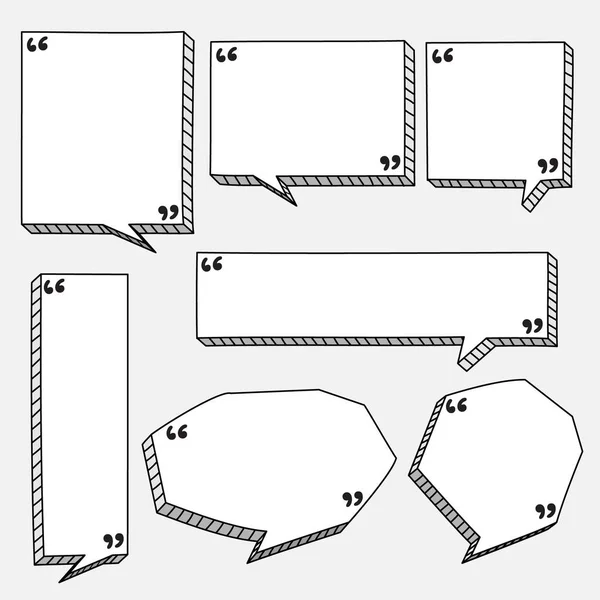 手描き3D空白のスピーチバブルバルーンと引用符 黒と白の色 フラットデザインベクトルイラスト — ストックベクタ