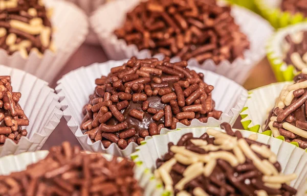 Chocolate Truffles Brigadeiro Typical Brazilian Sweet Most Traditional Sweet Birthday — Foto de Stock