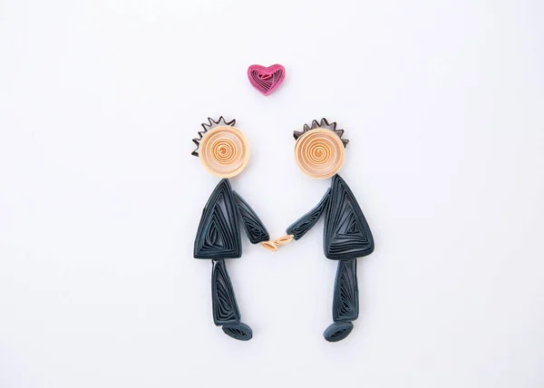 Romantik Eşcinsel Gelin Çifti Yapımı Kağıt Tüy Dökme Tekniği Aşk — Stok fotoğraf
